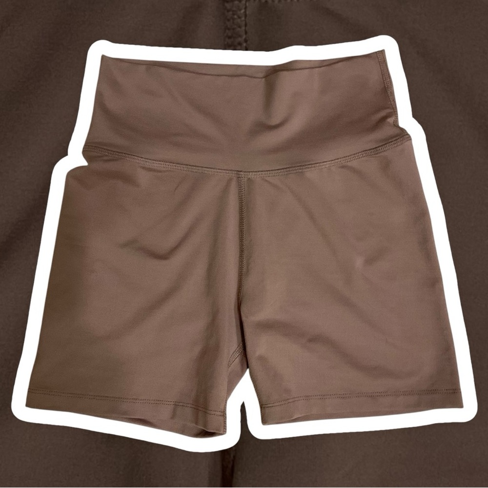 Kihk Biker Shorts In Taupe, High Waist Elastic Band, All Over Snug Fit, Sz S